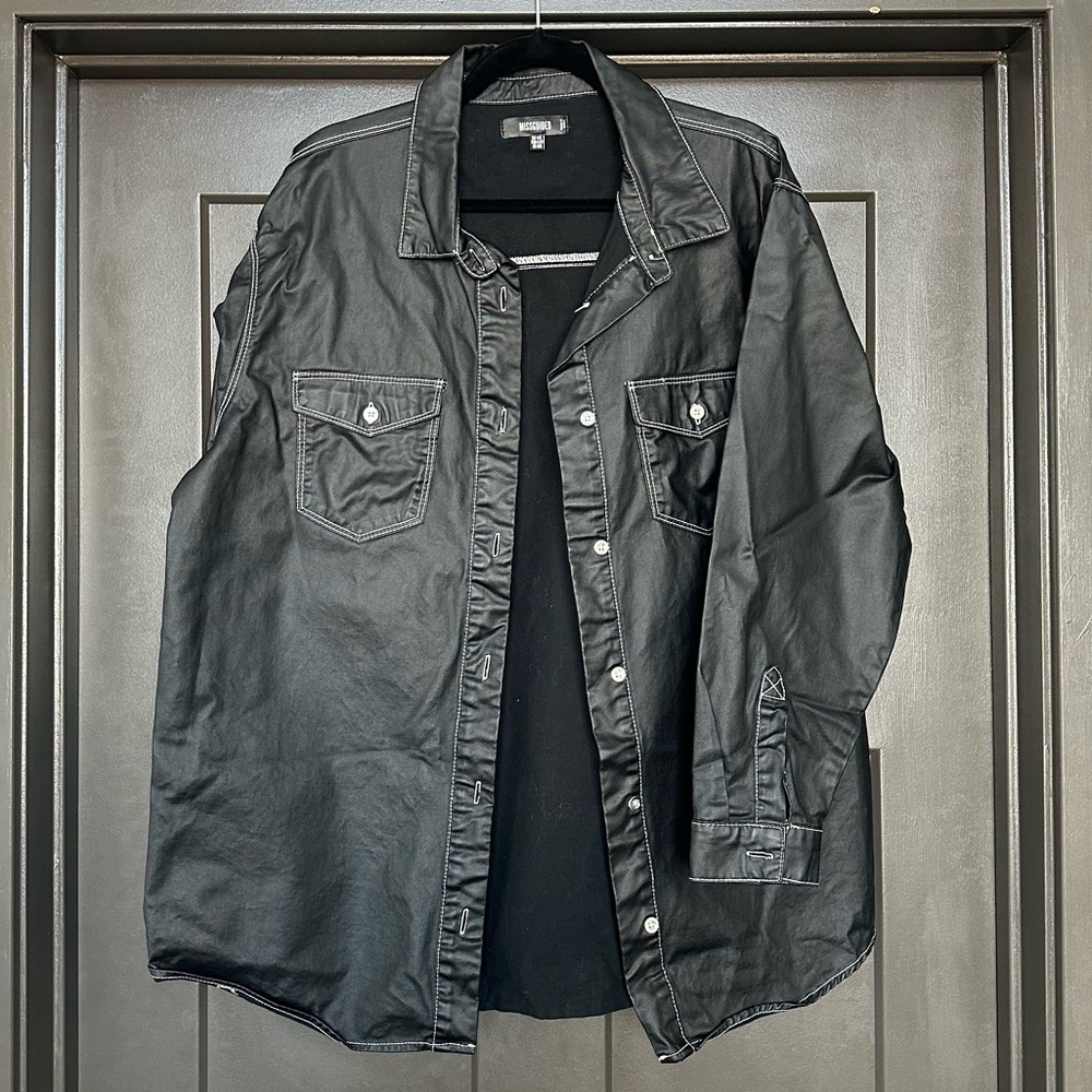 MISSGUIDED | faux leather contrast stitch shacket